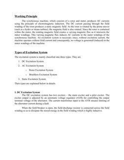 Working Principle
The synchronous machine, which consists of a rotor and stator, produces AC currents
using the principle of