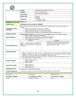 College
ENGINEERING AND ARCHITECTURE 
Program
B.S. in ARCHITECTURE 
Course Code
ARCHITECTURAL DESIGN 1
Course Title
AR 0110
C