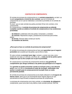 CONTRATO DE COMPRAVENTA  
El contrato de promesa de compraventa es un contrato preparatorio, es decir, es
la parte preparator