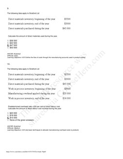 9.  
The following data apply to Stratford Ltd 
 
 
 Calculate the amount of direct materials used during the year. 
  
A. $3