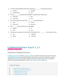 Conditional Sentences Type 0, 1, 2, 3
Soal Conditional Sentence
Pengertian Conditional Sentence (https://www.wordsmile.com/pe