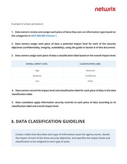 Example of a basic procedure:
1. Data owners review and assign each piece of data they own an information type based on
the c