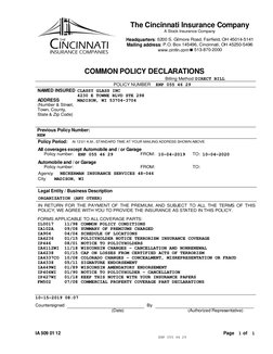 The Cincinnati Insurance Company
A Stock Insurance Company
Headquarters: 6200 S. Gilmore Road, Fairfield, OH 45014-5141
Maili