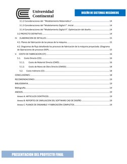 DISEÑO DE SISTEMAS MECÁNICOS
PRESENTACION DEL PROYECTO FINAL
3.1.2 Consideraciones del  “Modelamiento Matemático”............