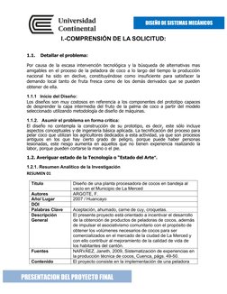 DISEÑO DE SISTEMAS MECÁNICOS
PRESENTACION DEL PROYECTO FINAL
I.-COMPRENSIÓN DE LA SOLICITUD:
1.1.    Detallar el problema:
Po