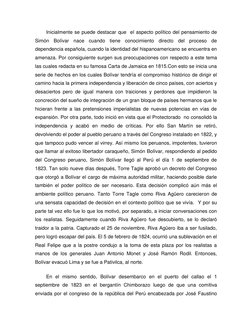 Inicialmente se puede destacar que  el aspecto político del pensamiento de 
Simón Bolívar nace cuando tiene conocimiento dire