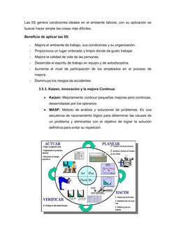 Las 5S genera condiciones ideales en el ambiente laboral, con su aplicación se
buscar hacer simple las cosas más difíciles.
B