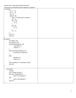 Dry Run Examples for C++ Code | PDF | Computer Programming | Software ...