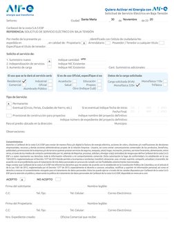 Solicitud de Servicio Eléctrico en Baja Tensión
Señores:  
 
 
 
 
     Ciudad