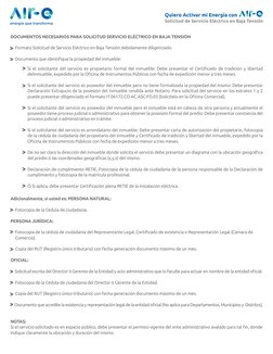 DOCUMENTOS NECESARIOS PARA SOLICITUD SERVICIO ELÉCTRICO EN BAJA TENSIÓN
     Formato Solicitud de Servicio Eléctrico en Baja