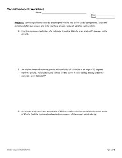 Vector Components Practice Worksheet | PDF
