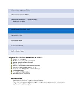 Sulfamethizole: Suspension/Tablet 
Sulfisoxazole: Suspension/Tablet 
Theophylline: CR Capsule/CR Capsule (Sprinkles)/