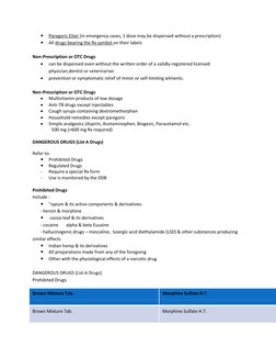  
Paregoric Elixir (in emergency cases, 1 dose may be dispensed without a prescription) 
 
All drugs bearing the Rx symbol