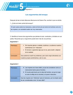 Semana 1
Unidad I. Argumentos y textos argumentativos
Actividad integradora 1
Los argumentos del ensayo
Después de leer el te