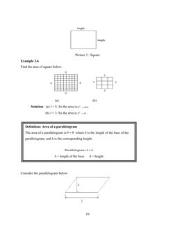 Picture 3 : Square
Example 2.6 
Find the area of square below.
                                        (a)
           (b)
Sol