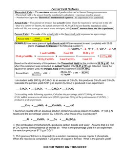 Percent Yield Problems Worksheet