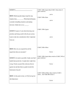 GUEST 3:__________________________ 
 
HOST: Hindi nga pala talaga isang biro ang 
maging isang __________. Maraming kaila