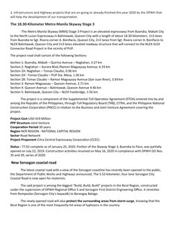 1. Infrastructure and Highway projects that are on-going or already finished this year 2020 by the DPWH that 
will help the d