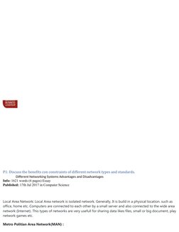P1: Discuss the benefits con constraints of different network types and standards. 
Different Networking Systems Advantages a