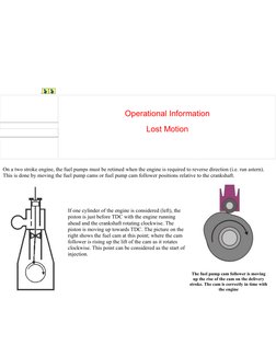 .
 
 
Operational Information
Lost Motion
 
On a two stroke engine, the fuel pumps must be retimed when the engine is require
