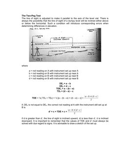 The Two-Peg Test
The line of sight is adjusted to make it parallel to the axis of the level vial. There is
always the possibi