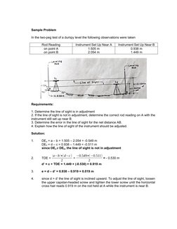 Sample Problem
In the two-peg test of a dumpy level the following observations were taken
Rod Reading
Instrument Set Up Near
