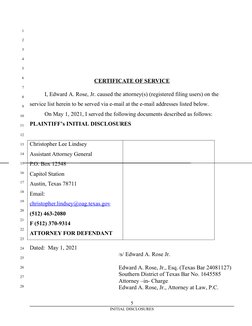 1
2
3
4
5
6
7
8
9
10
11
12
13
14
15
16
17
18
19
20
21
22
23
24
25
26
27
28
CERTIFICATE OF SERVICE
I, Edward A. Rose, Jr. caus