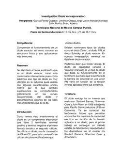 Competencia: 
Comprender el funcionamiento de un 
diodo varactor así como conocer su 
estructura física y sus apl