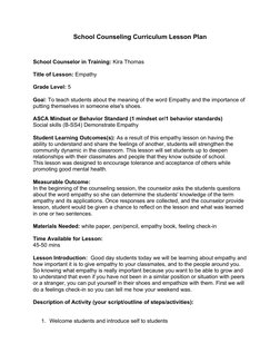 School Counseling Curriculum Lesson Plan
School Counselor in Training: Kira Thomas
Title of Lesson: Empathy
Grade Level: 5
Go