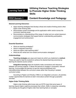 Desired Learning Outcomes:

Apply teaching strategies that develop critical and creati