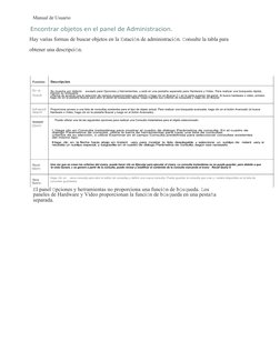 Manual de Usuario
Encontrar objetos en el panel de Administracion.
Hay varias formas de buscar objetos en la Estación de admi