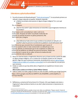 Semana 2
Unidad II. Literatura: un acercamiento a otras realidades
Actividad integradora 4. Literatura y pluriculturalidad
Li