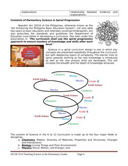 explanations
relationship  between  evidence  and
explanations.
Contents of Elementary Science in Spiral Progression
Republic
