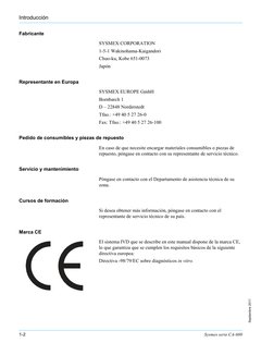 1-2
Sysmex serie CA-600
Introducción
Septiembre 2011
Fabricante
SYSMEX CORPORATION
1-5-1 Wakinohama-Kaigandori
Chuo-ku, Kobe