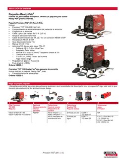 Precision TIG® 225 |  [ 5 ]  
 
SELECCIÓN DE SISTEMA 
 
Paquetes Ready-Pak® 
Elimine las dificultades de ordenar. Ordene un