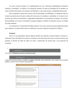 La nueva escuela mexicana es la implementación de una “educación profundamente humanista,
científica y tecnológica”. Su objet