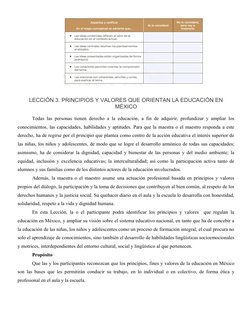 LECCIÓN 3. PRINCIPIOS Y VALORES QUE ORIENTAN LA EDUCACIÓN EN
MÉXICO
Todas las personas tienen derecho a la educación, a fin d