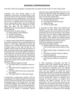 READING COMPREHENSION 
Instruction: Read each paragraph or passage below and select the best answer for what is being asked.