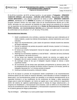 Acta de Reincorporación Laboral | PDF | Residuos | Cuidado de la salud