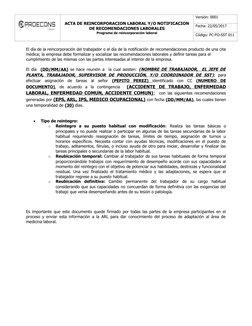 Acta de Reincorporación Laboral | PDF | Residuos | Cuidado de la salud