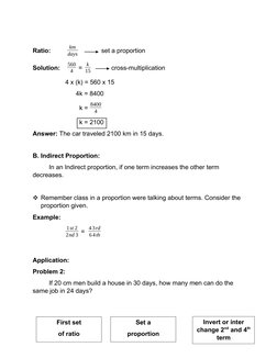 Ratio:
 km
days  
  set a proportion
Solution:
 560
4  = k
15       cross-multiplication
4 x (k) = 560 x 15
      4k = 8400