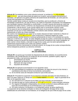 CAPÍTULO VI
DE LAS CUOTAS
Artículo 28. Se establece como cuota ordinaria quincenal  la cantidad de ::::::::2% al salario 
bas