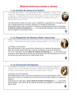 Misterios Dolorosos (martes y viernes) 
 
1. La oración de Jesús en el huerto. 
“Va Jesús con ellos a una propiedad llama