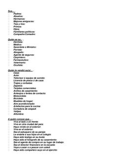 Sus... .  
 
Padres: 
 
Abuelos: 
 
Hermanos: 
 
Mejores amigos/as: 
 
Tías y tíos: 
 
Primos: 
 
Hijos: 
 
Familia