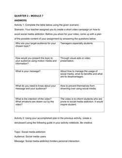 QUARTER 2 – MODULE 7
ANSWERS 
Activity 1. Complete the table below using the given scenario.
Scenario: Your teacher assigned