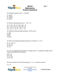 Upcat Math Sample UPCAT Math Practice Questions Set 1 | PDF | Inequality (Mathematics ...