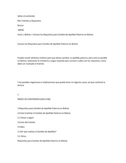 Saltar al contenido
Mis Trámites y Requisitos
Buscar
 MENÚ
Inicio » Bolivia » Conoce los Requisitos para Cambio de Apellido P