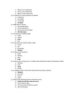 Database Concepts and MCQs | PDF | Table (Database) | Databases