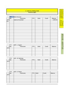 A. Anderson, Fishing Guide
General Ledger
101
Bank Account
Date
Particulars
P.R.
 Debit 
 Credit 
 Balance 
2015
balance forw