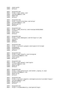 PASS:  shokria123
UNKN:  Default
SOFT:  GoogleChrome
HOST:  https://www.udemy.com/
USER:  laith87x@gmail.com
PASS:  90947760